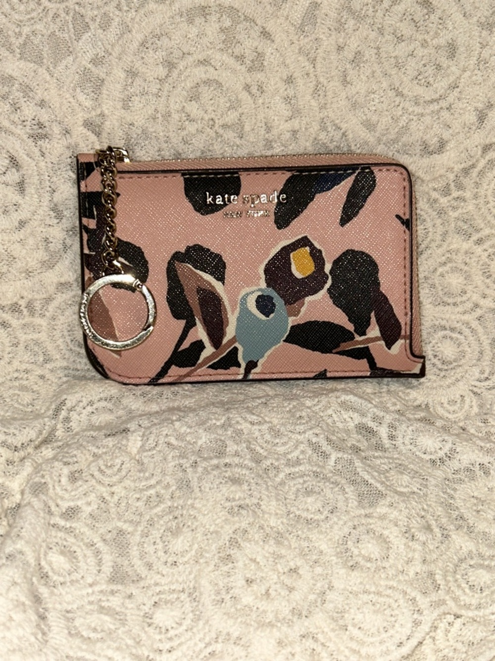 Kate Spade Pink Floral Zip Card Case